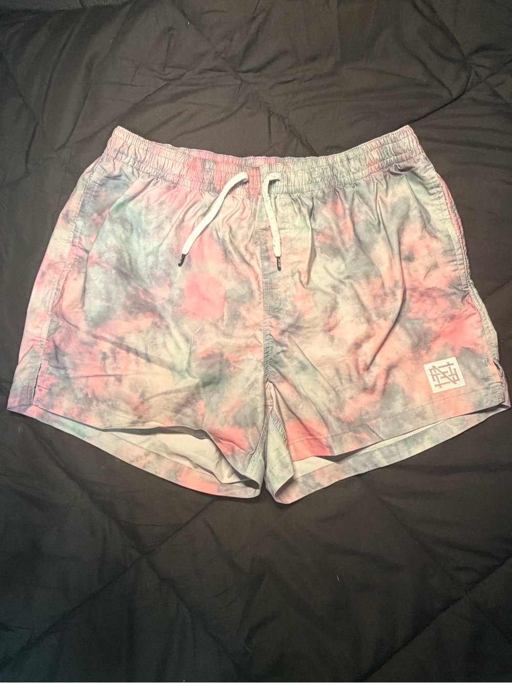 flag nor fail Men's Tie-Dye Swim Trunks in Pink and Blue